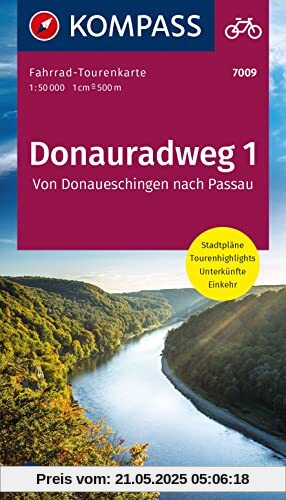 Fahrrad-Tourenkarte Donauradweg 1, Von Donaueschingen nach Passau: 1:50000 (KOMPASS Fahrrad-Tourenkarte, Band 7009)