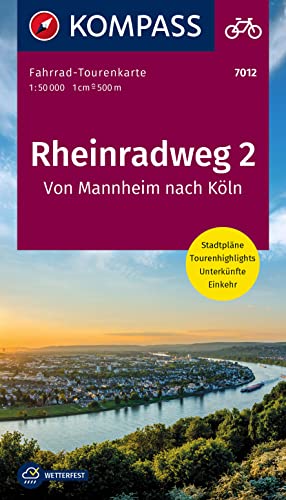 KOMPASS Fahrrad-Tourenkarte Rheinradweg 2, von Mannheim nach Köln 1:50.000: Leporello Karte, reiß- und wetterfest von Kompass