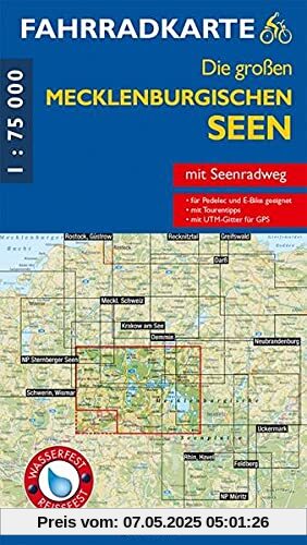 Fahrradkarte Die großen Mecklenburgischen Seen: Mit Mecklenburgischer Seen-Radweg. Mit UTM-Gitter für GPS. Wasser- und reißfest. (Fahrradkarten)