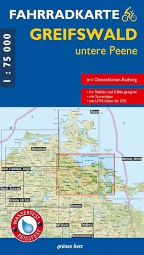 Fahrradkarte Greifswald, untere Peene: Mit Ostseeküsten-Radweg. Maßstab 1:75.000. Wasser- und reißfest. (Fahrradkarten)