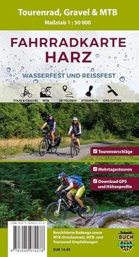 Fahrradkarte Harz: Wasser- und reißfeste Karte für Tourenrad, Gravelbike und Mountainbike mit 40 Touren