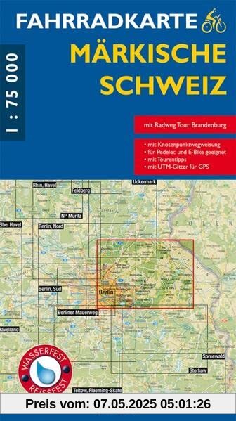 Fahrradkarte Märkische Schweiz: Mit Bernau, Buckow, Strausberg und Radweg Tour Brandenburg. Mit UTM-Gitter für GPS. Wasser- und reißfest. Maßstab 1:75.000 (Fahrradkarten)