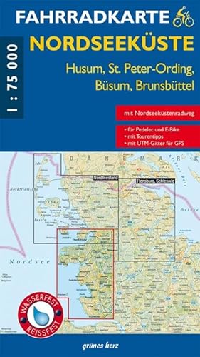 Fahrradkarte Nordseeküste - Husum, St. Peter-Ording, Büsum, Brunsbüttel: Maßstab 1:75.000. Wasser- und reißfest.