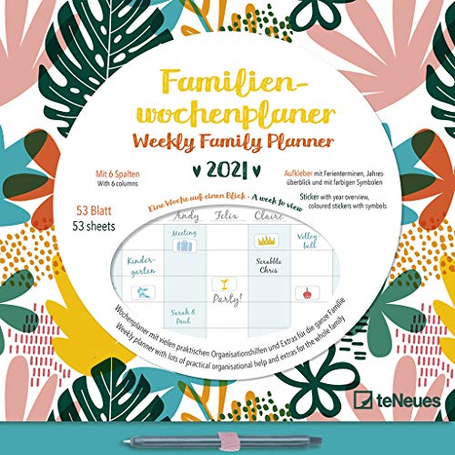 Familien Wochenkalender Flowers 2021 - Familien-Timer - Termin-Planer - Kinder-Kalender - Familien-Kalender - 30,5x30,5: Weekly Family Planner. Mit 5 Spalten