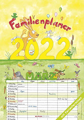 Familienplaner Cartoon 2022 - Bildkalender 23,7x34 cm - 6 Spalten - Kalender mit Platz für Notizen - mit vielen Zusatzinformationen - Wandkalender: by Silke Leskien