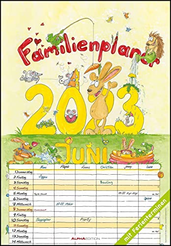 Familienplaner Cartoon 2023 - Bildkalender 23,7x34 cm - 6 Spalten - Kalender mit Platz für Notizen - mit vielen Zusatzinformationen - Wandkalender: by Silke Leskien von Alpha Edition