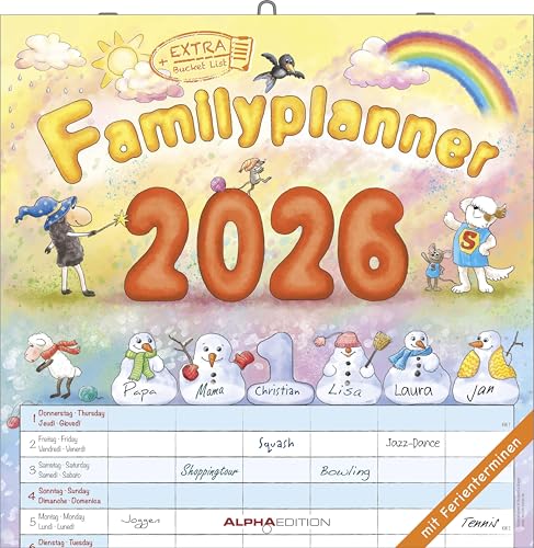 Familienplaner Cartoon 2026 - Broschürenkalender 30x30 cm (30x60 geöffnet) - Kalender mit Platz für Notizen - 6 Spalten - Bildkalender - Wandkalender: by Bayer-Design von ALPHA EDITION