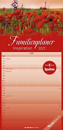 Familienplaner Inspiration 2022 - Familien-Timer 22x45 cm - mit Ferienterminen - 5 Spalten - Wand-Planer - mit vielen Zusatzinformationen - Alpha ... Wand-Planer - mit vielen Zusatzinformationen