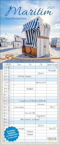 Terminkalender 2025 Familienplaner Maritim: Familientimer, 4 große Spalten. Mit Ferienterminen, extra Spalte und Vorschau bis März 2026 und vielem mehr. Format: 19 x 46 cm von Korsch Verlag