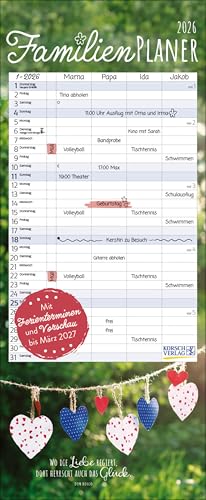 Familienplaner mit Fotos und Zitaten 2026: Familienkalender, 4 Spalten. Familientimer mit Ferienterminen, extra Spalte und Vorschau bis März 2027. Format: 19 x 46 cm von Korsch Verlag