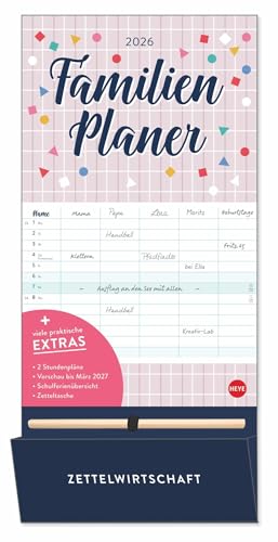 Familienplaner plus Tasche 2026: Familienkalender mit 5 Spalten. Familien-Wandkalender mit Schulferien. Praktischer Wandplaner inklusive Stift und ... von Zetteln. (Familienplaner Heye) von Heye