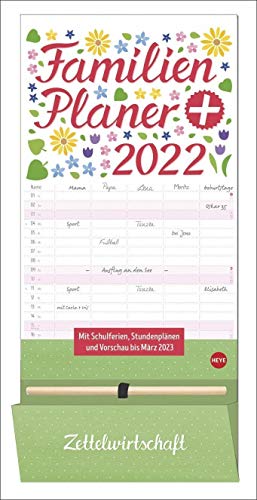 Familienplaner plus Tasche 2022 - Wandkalender inklusive Stift und Tasche zur Aufbewahrung, Schulferien, 2 Stundenplänen, 3-Monats-Ausblick Januar-März 2023 - 21 x 45 cm von Heye