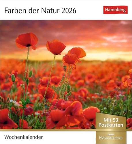 Farben der Natur Postkartenkalender 2026 - Wochenkalender mit 53 Postkarten: Farbenprächtige Naturaufnahmen in einem Fotokalender im Postkartenformat. Tischkalender zum Aufstellen mit 53 Postkarten von Harenberg