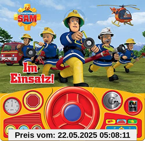 Feuerwehrmann Sam - Im Einsatz! - Soundbuch - Pappbilderbuch mit beweglichem Lenkrad und 13 spannenden Geräuschen für Kinder ab 3 Jahren: Tönendes Buch