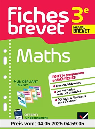 Fiches brevet Maths 3e Brevet 2023: fiches de révision & quiz