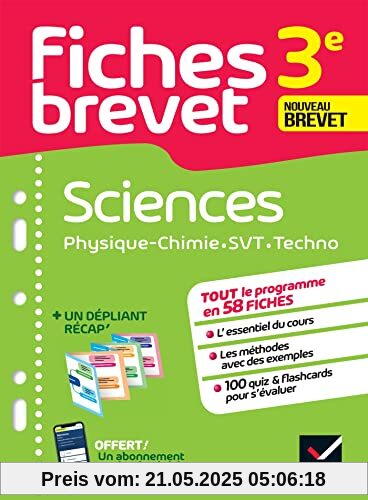 Fiches brevet Sciences 3e - Physique-Chimie, SVT, Technologie Brevet 2023: fiches de révision & quiz