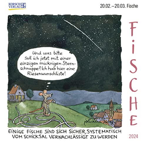 Fische Mini 2024: Sternzeichenkalender-Cartoon - Minikalender im praktischen quadratischen Format 10 x 10 cm. von Korsch Verlag