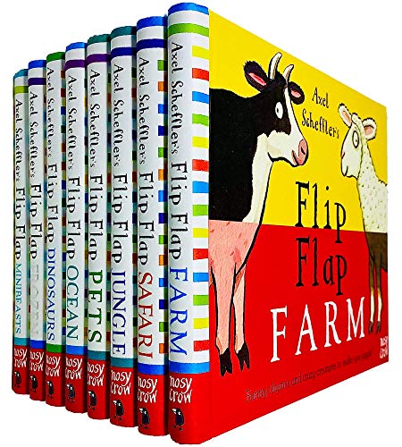 Flip Flap Series 8 Books Collection Set (Axel Scheffler's Flip Flap Dinosaurs, Safari, Farm, Jungle, Pets, Ocean, Frozen, Minibeasts)