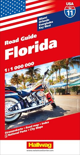 Hallwag Strassenkarte USA, Florida 1:1 Mio.: Mit Miami, Orlando, Everglades, Key West. Inkl. Stadtpläne, Ortsverzeichnis und Reiseinformationen