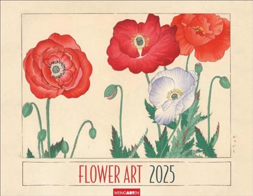 Flower Art Kalender 2025: Japanische Farbholzschnitte mit zarten Blumendarstellungen in einem großen Wand-Kalender. Tolles Geschenk für Kunstliebhaber. Poster-Kalender im Querformat 44x34 cm von Weingarten