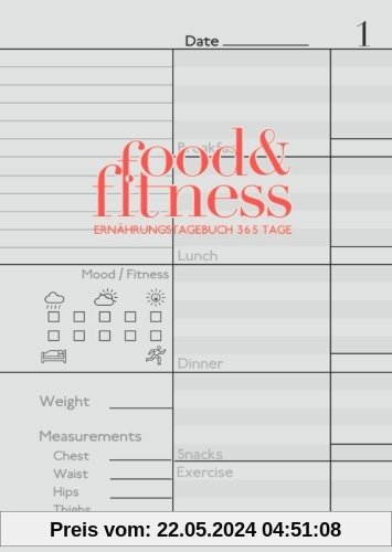 Food&Fitness - Ernährungstagebuch 365 Tage: nummerierte Seiten | zum Ausfüllen | handliches Format | gebunden | Softcover | 1 Seite 1 Tag