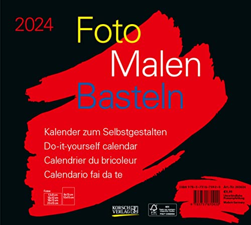 Foto-Malen-Basteln Bastelkalender quer schwarz 2024: Fotokalender zum Selbstgestalten. Do-it-yourself Kalender mit festem Fotokarton. Format: 24 x 21,5 cm von Korsch Verlag