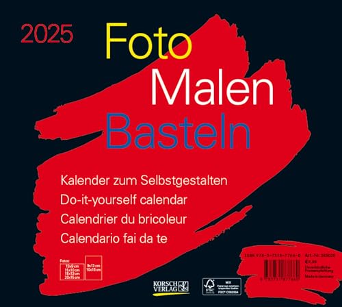 Foto-Malen-Basteln Bastelkalender quer schwarz 2025: Fotokalender zum Selbstgestalten. Do-it-yourself Kalender mit festem Fotokarton. Format: 24 x 21,5 cm von Korsch Verlag