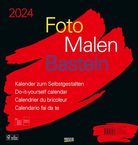 Foto-Malen-Basteln Bastelkalender schwarz groß 2024: Fotokalender zum Selbstgestalten. Do-it-yourself Kalender mit festem Fotokarton. Format: 45,5 x 48 cm von Korsch Verlag