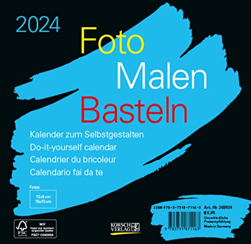 Foto-Malen-Basteln Bastelkalender schwarz quer 2024: Fotokalender zum Selbstgestalten. Do-it-yourself Kalender mit festem Fotokarton. Format: 16 x 15,5 cm von Korsch Verlag