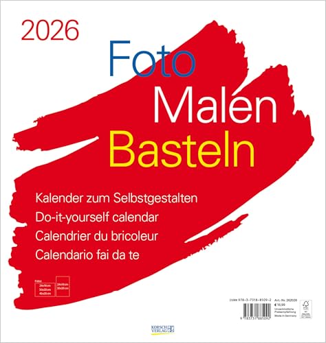 Foto-Malen-Basteln Bastelkalender weiß groß 2026: Fotokalender zum Selbstgestalten. Bastelkalender mit festem Fotokarton. Do-it-yourself Kalender Format: 45,5 x 48 cm von Korsch Verlag
