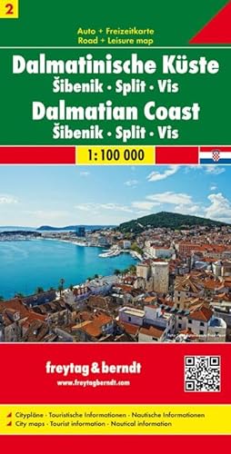 Dalmatinische Küste, Šibenik - Split - Vis, Autokarte 1:100.000