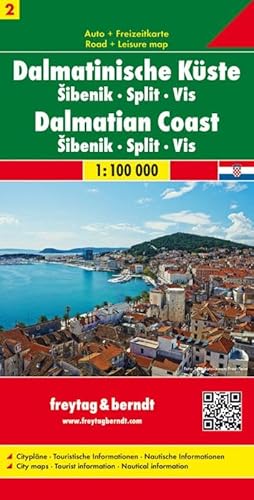 Dalmatinische Küste, Šibenik - Split - Vis, Autokarte 1:100.000