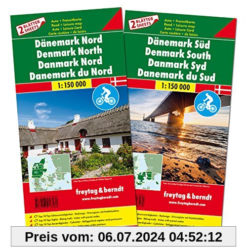 Freytag Berndt Autokarten, Dänemark Nord und Süd, Set, Top 10 Tips - Maßstab 1:150.000 (freytag & berndt Auto + Freizeitkarten)