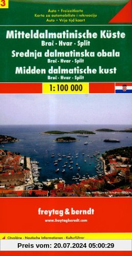 Freytag Berndt Autokarten, Mitteldalmatinische Küste, Brac-Hvar-Split, Blatt 3 - Maßstab 1 : 100.000 (Road Maps)
