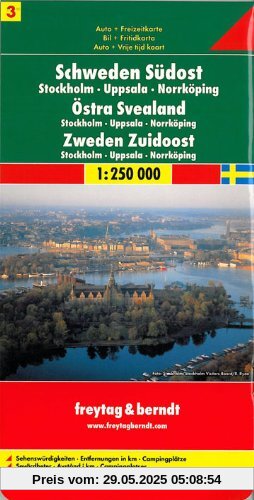 Freytag Berndt Autokarten, Schweden Südost - Stockholm - Uppsala - Norrköping, Blatt 3 - Maßstab 1:250.00: Sehenswürdigkeiten. Entfernungen in km. Campingplätze (Road Maps)