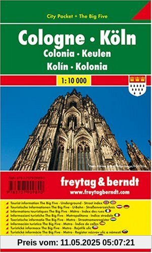 Freytag Berndt Stadtpläne, Köln, City Pocket + The Big Five, wasserfest - Maßstab 1:10.000