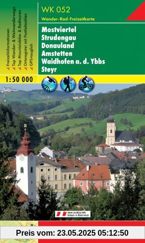 Freytag Berndt Wanderkarten, WK 052, Mostviertel - Strudengau - Donauland - Amstetten - Waidhofen a.d. Ybbs - Steyr - Maßstab 1:50 000: GPS-tauglich. Freizeitführer. Ortsregister
