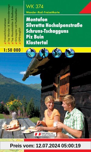 Freytag Berndt Wanderkarten, WK 374, Montafon - Silvretta - Hochalpenstrasse - Schruns - Tschagguns - Piz Buin - Klostertal 1:50.000