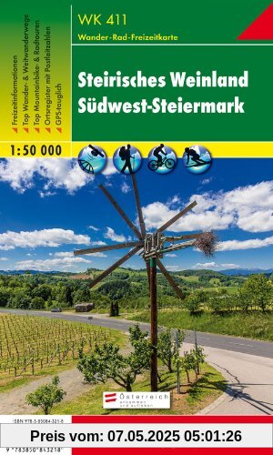 Freytag Berndt Wanderkarten, WK 411, Steirisches Weinland - Südwest-Steiermark - Maßstab 1:50.000