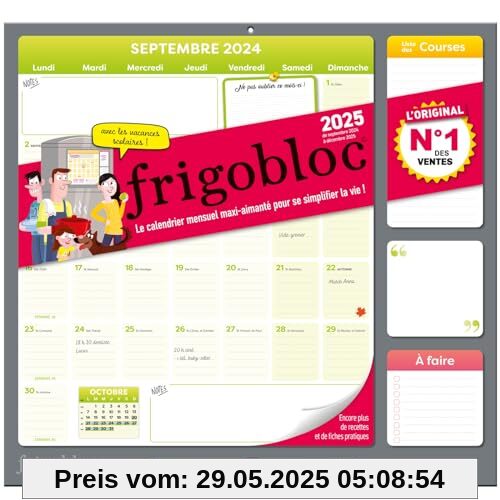 Frigobloc Mensuel 2025 - Calendrier d'organisation familiale / mois (de sept. 2024 à déc. 2025): Le calendrier mensuel maxi-aimanté pour se simplifier la vie ! Avec 1 crayon