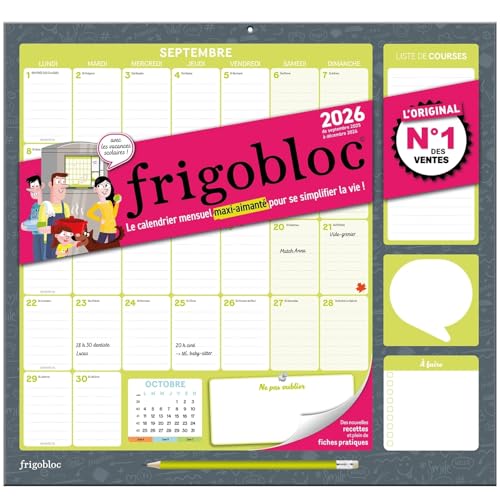 Frigobloc Mensuel 2026 - Calendrier d'organisation familiale / mois (de sept. 2025 à déc. 2026) von PLAY BAC
