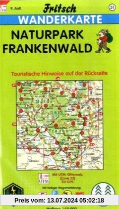 Fritsch Karten, Nr.51, Naturpark Frankenwald: 1 : 50 000. Touristische Hinweise auf der Rückseite. Mit farbiger Wegemarkierung, Wanderparkplätzen, Langlaufloipen und Radwanderwegen