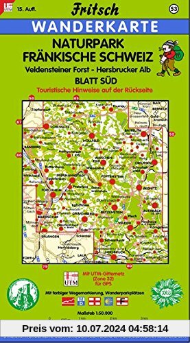 Fritsch Karten, Nr.53, Naturpark Fränkische Schweiz, Blatt Süd (Fritsch Wanderkarten 1:50000)