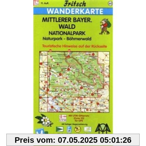 Fritsch Karten, Nr.60, Mittlerer Bayerischer Wald, Böhmerwald: Naturpark und Nationalpark. Touristische Hinweise auf der Rückseite. Mit farbiger Wegemarkierung, Wanderparkplätzen und Langlaufloipen Fritsch Karten, Nr.60, Mittlerer Bayerischer Wald, Böhmerwald: Naturpark und Nationalpark. Touristische Hinweise auf der Rückseite. Mit farbiger Wegemarkierung, Wanderparkplätzen und Langlaufloipen