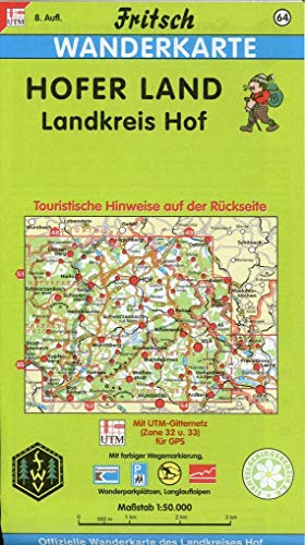 Fritsch Karten, Nr.64, Landkreis Hof: Touristische Hinweise auf der Rückseite. Mit farbiger Wegemarkierung, Wanderparkplätzen, Langlaufloipen und ... u. 33 für GPS) (Fritsch Wanderkarten 1:50000)