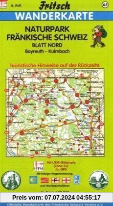 Fritsch Karten, Nr.65, Naturpark Fränkische Schweiz, Blatt Nord: Bayreuth - Kulmbach. Touristische Hinweise auf der Rückseite. Mit farbiger ... Langlaufloipen und Radwanderwegen