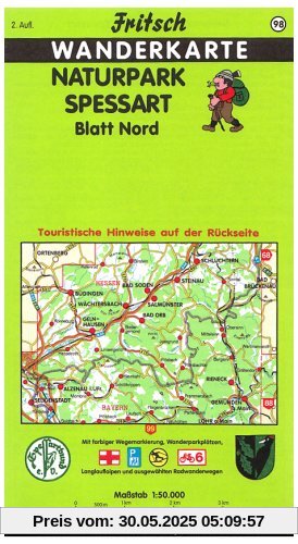 Fritsch Karten, Nr.98, Naturpark Spessart, Blatt Nord: Bad Soden, Salmünster, Bad Orb. Offizielle Wanderkarte des Spessartbundes. Mit touristischen ... Langlaufloipen und Radwanderwegen