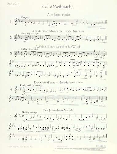 Frohe Weihnacht: Eine Sammlung von 40 der bekanntesten Weihnachtslieder. Violine und Klavier, erweiterbar durch Ergänzungsstimmen bis zum Quartett. Violine II.