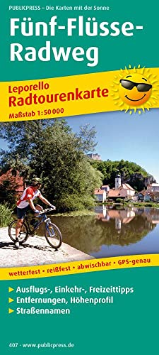 Fünf-Flüsse-Radweg: Leporello Radtourenkarte mit Ausflugszielen, Einkehr- & Freizeittipps, wetterfest, reissfest, abwischbar, GPS-genau. 1:50000 (Leporello Radtourenkarte: LEP-RK)