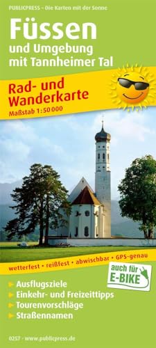 Füssen und Umgebung mit Tannheimer Tal: Rad- und Wanderkarte mit Ausflugszielen, Einkehr- & Freizeittipps, Nebenkarten Lechstausee und Tannheimer Tal, ... 1:50000 (Rad- und Wanderkarte: RuWK)